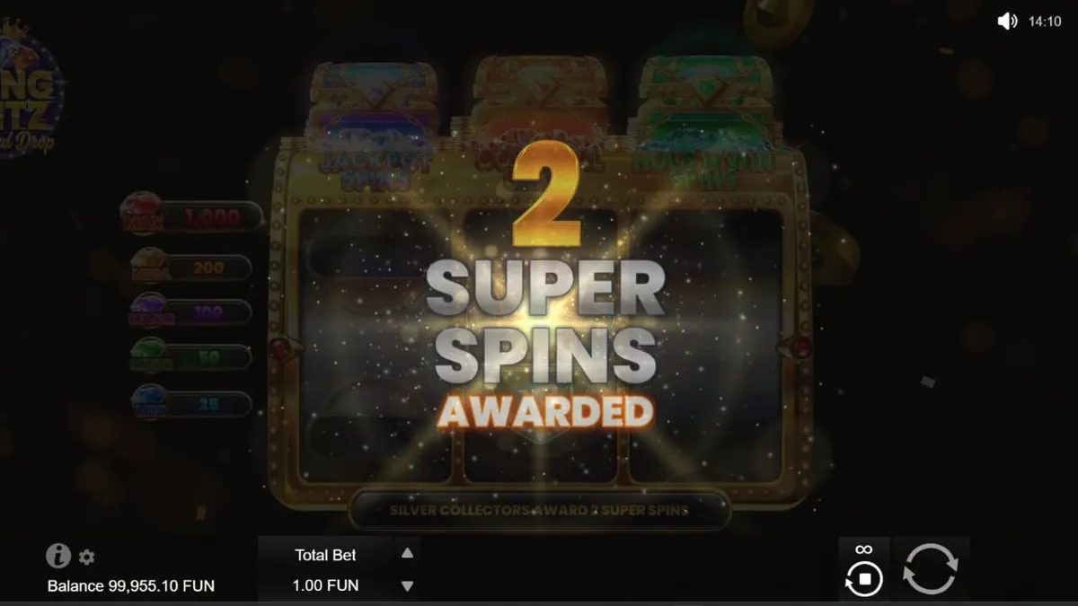 Interface do slot Bling Blitz Diamond Drop com símbolos de joias e diamantes